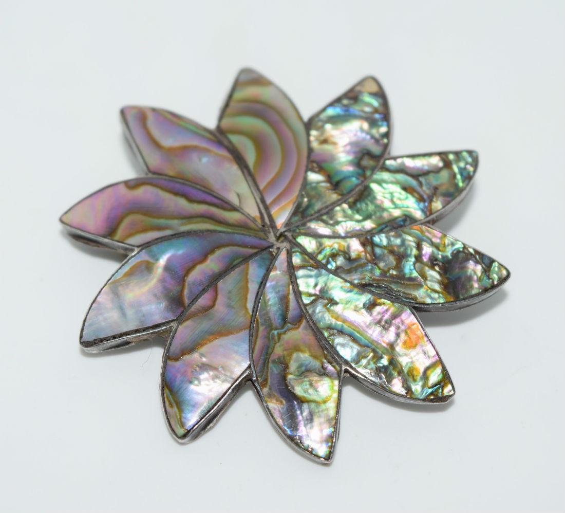 Signed PM Mexico Sterling Abalone Pendant Brooch (1 of 3)