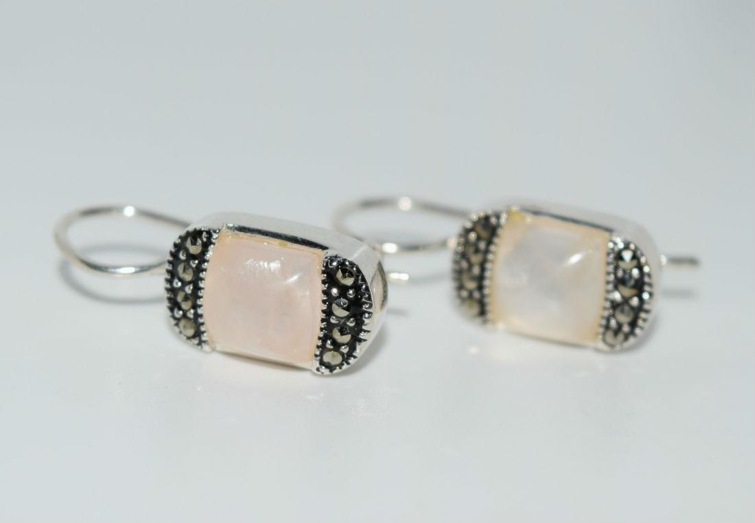 Sterling Silver Quartz & Marcasite Earrings: Sterling silver quartz and marcasite drop earrings | Measurement: 1” drop