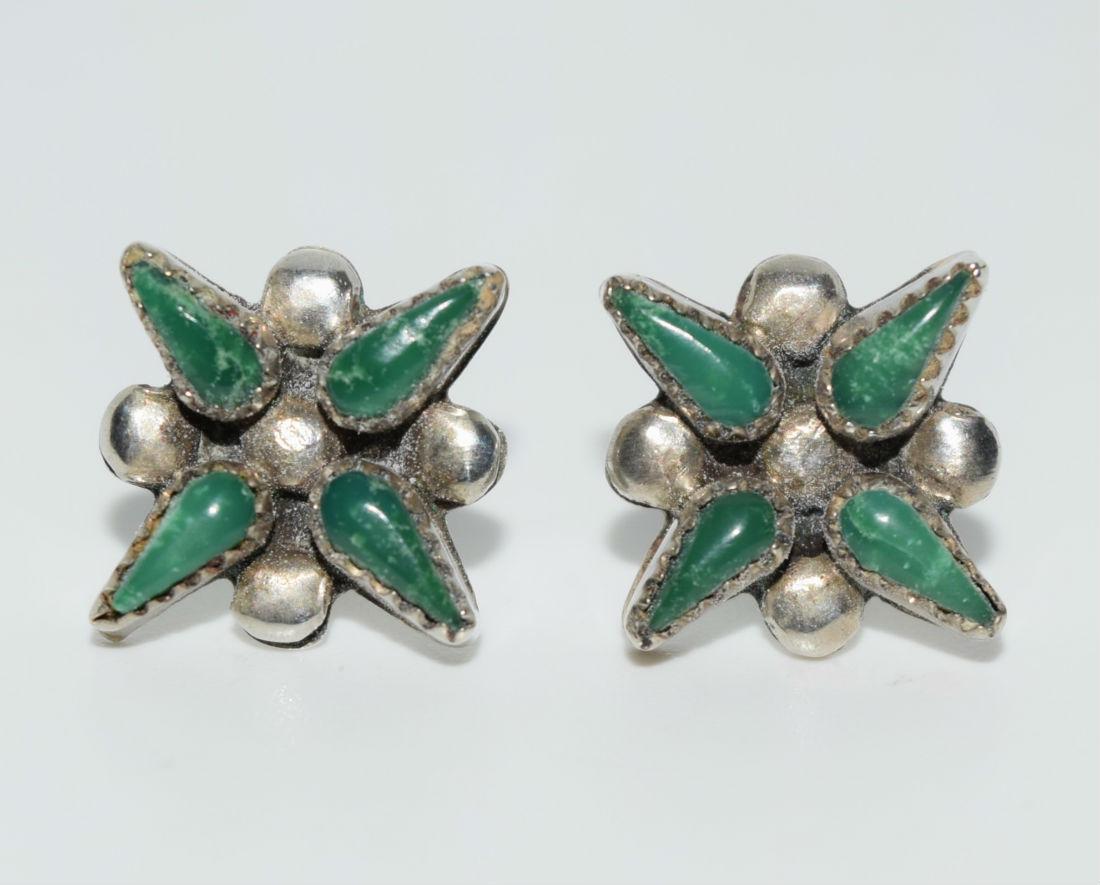Native American Sterling Green Turquoise Earrings (1 of 3)