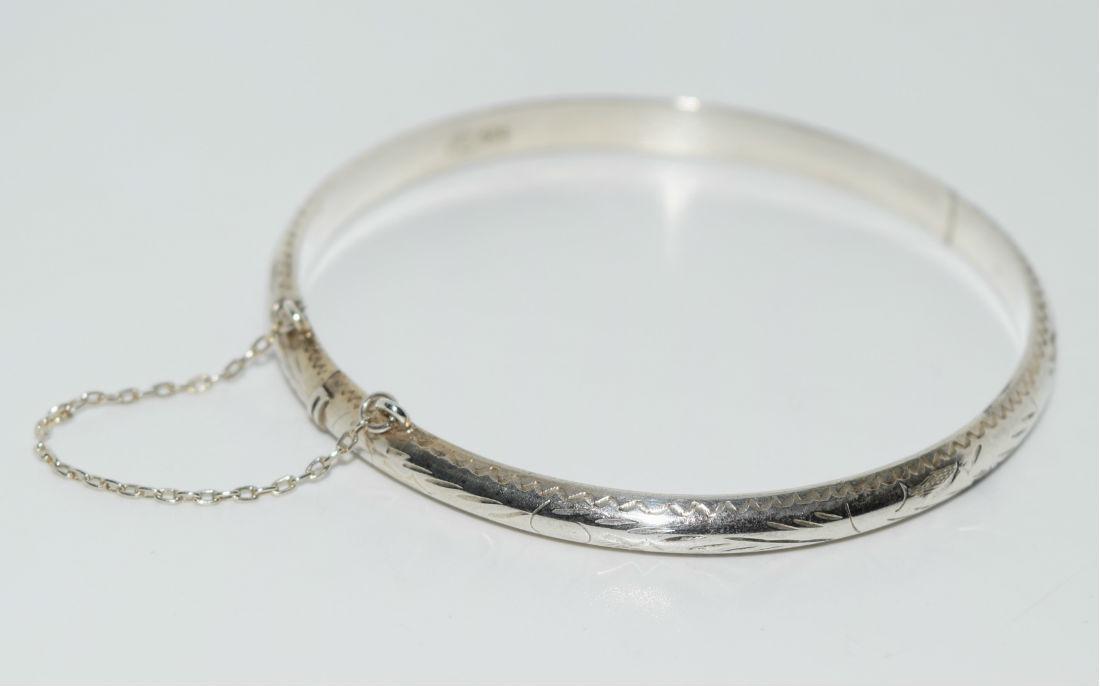 Sterling Diamond Etched Bangle Bracelet (1 of 4)