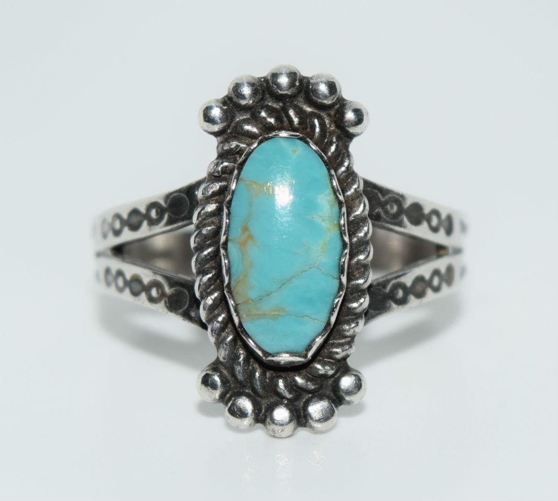 Native American Sterling Turquoise Ring Sz 8.5 (1 of 3)