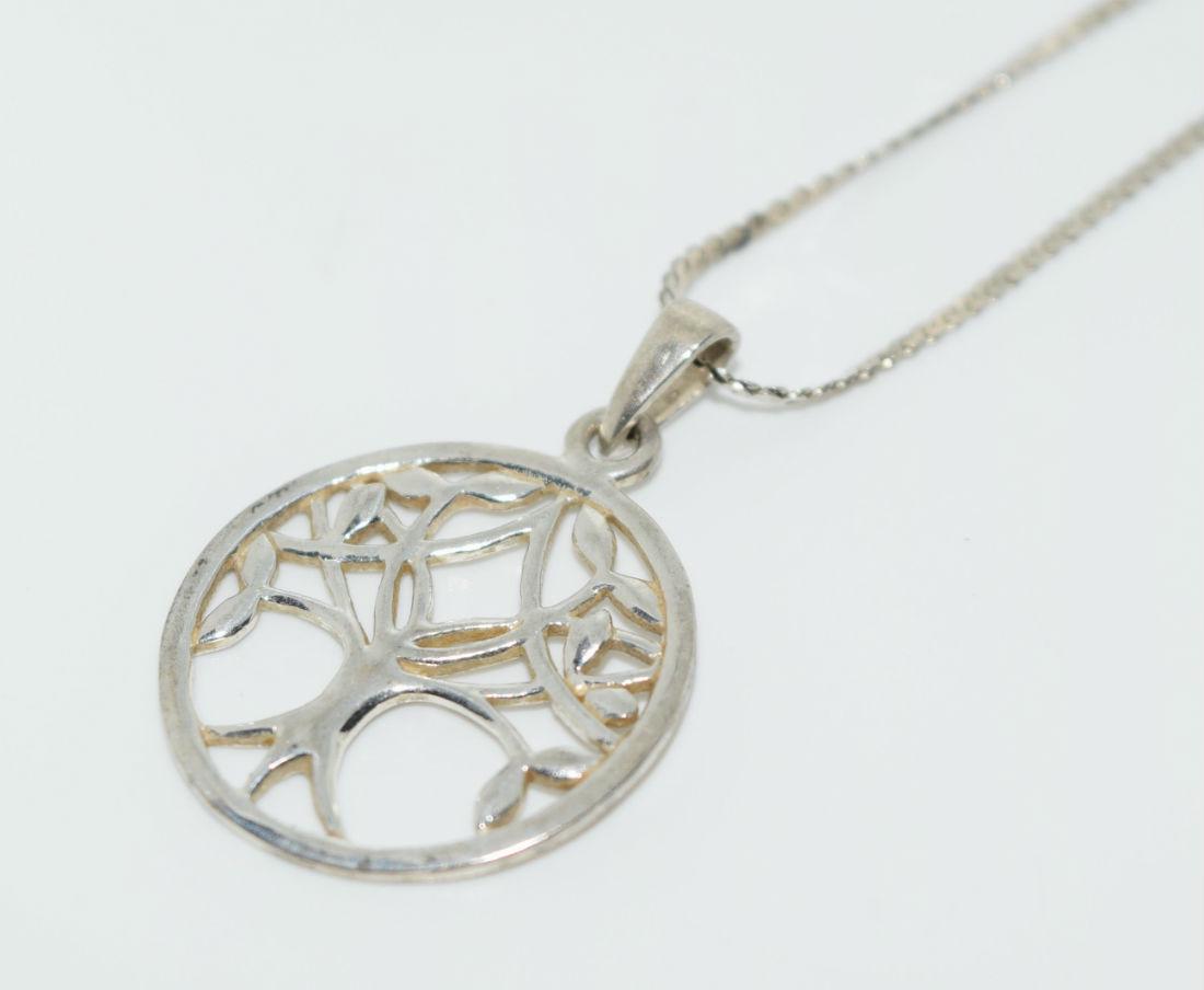 Sterling Silver Tree of Life Pendant Necklace: Sterling silver tree of life pendant necklace | Measurement: 23” length, 1” pendant drop