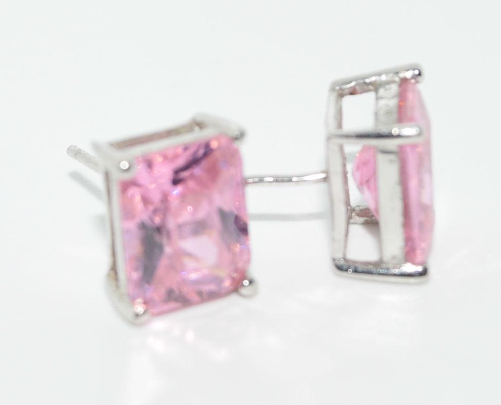 Sterling 4 Prong Pink Emerald Cut Post Earrings (1 of 3)