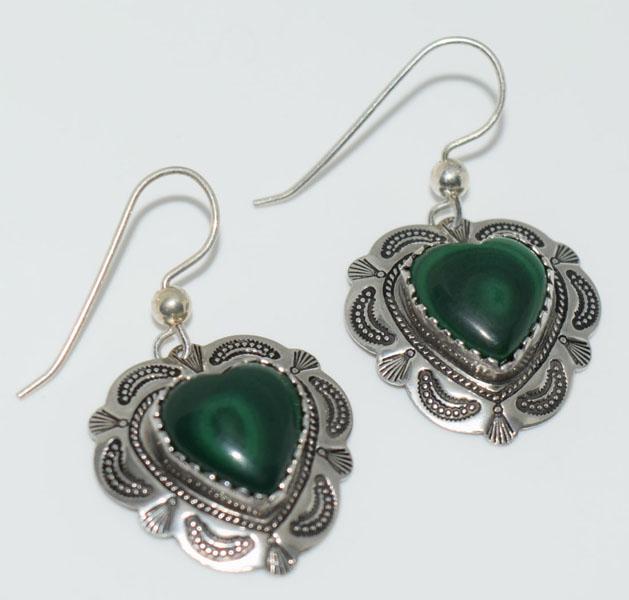 Silver Concho Malachite Heart Earrings (1 of 3)