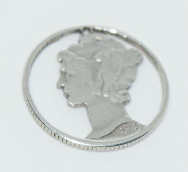 1943 Laser Cut Achilles Coin Charm: This 17.8mm 1943 Laser Cut Achilles Coin is made to a Charm, it is missing a jump ring.