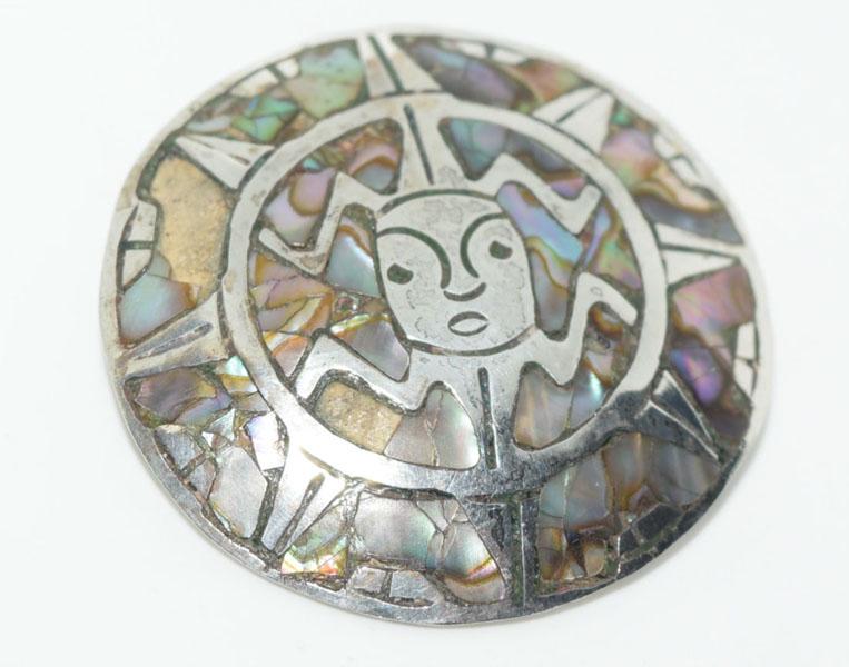 VTG Mexico Silver Abalone Mayan Brooch (1 of 4)