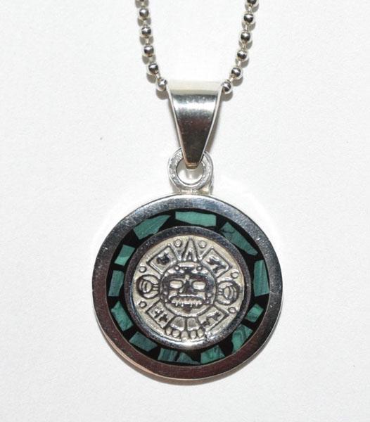 Mexico Silver Aztec Malachite Necklace (1 of 3)