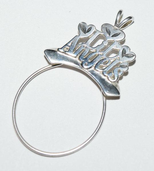 VTG Silver Lil Angels Charm Pendant: This Sterling Silver Charm Holder Pendant says LIL Angels and measures 22mm x 41mm.