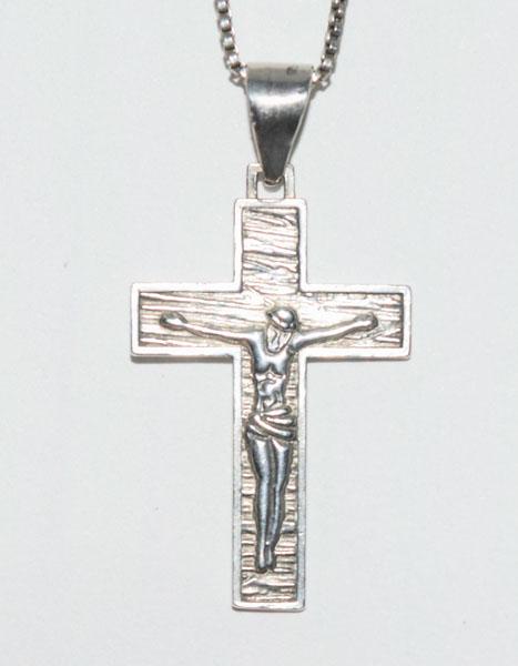 VTG Silver Wood Etched Cross Necklace (1 of 3)