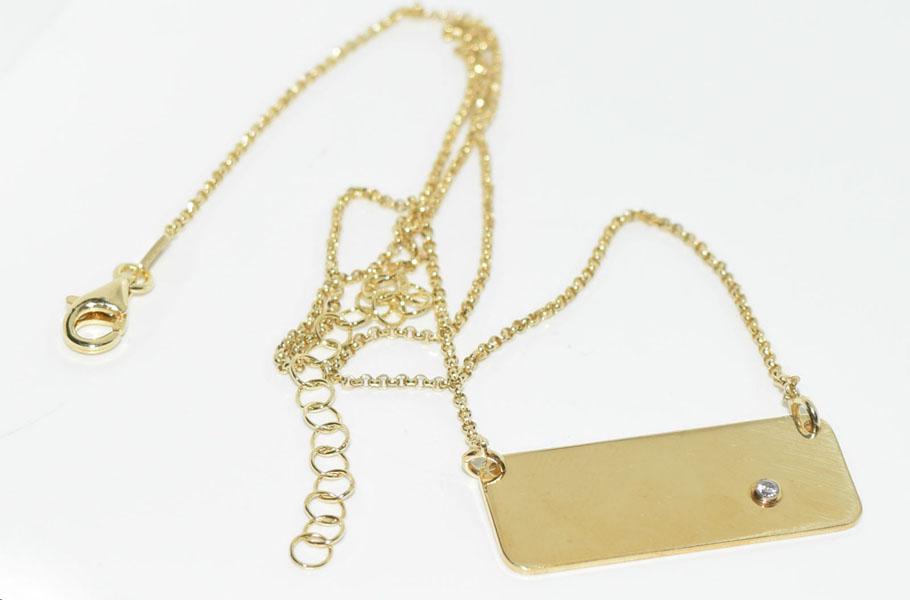 Gold Over Silver Wide Bar Necklace: This Gold over Sterling Silver Wide Bar Necklace measures 12 x 30mm with a 1.8mm Stone on a 16inch chain.