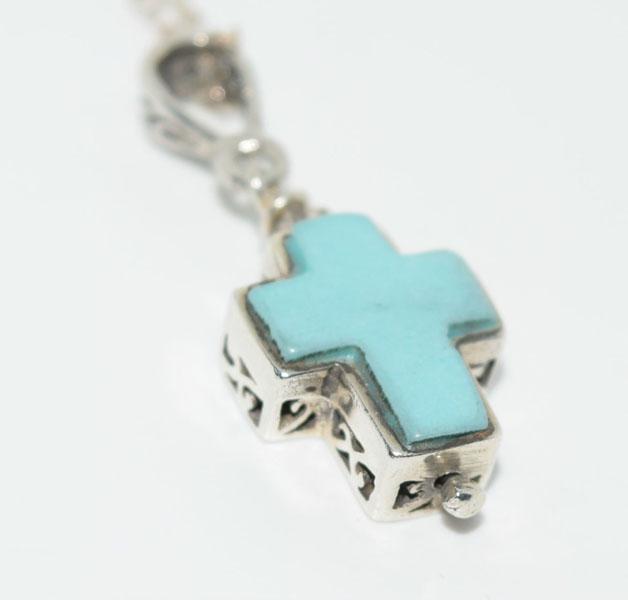 VTG Silver Turquoise Cross Necklace (1 of 4)