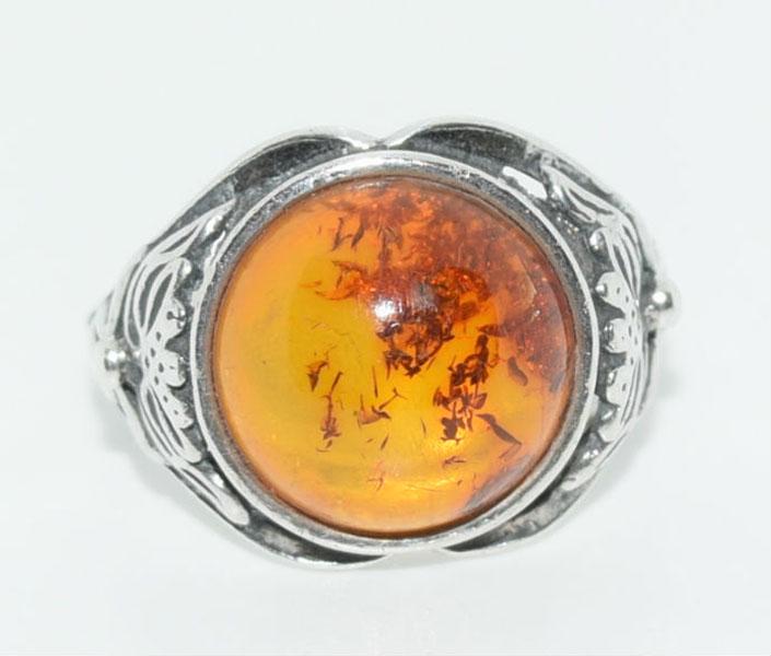 VTG Sterling Domed Amber Ring sz 7.5 (1 of 5)