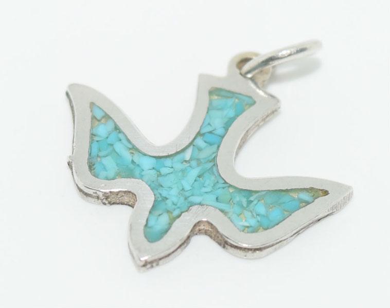 VTG Sterling Crushed Turquoise Bird Charm (1 of 2)