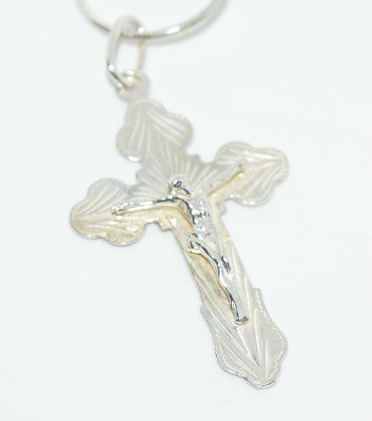 VTG Sterling Crucifix Necklace: This pendent measures 23mm wide with a 45.5mm Drop on a 1mm 24inch snake chain.
