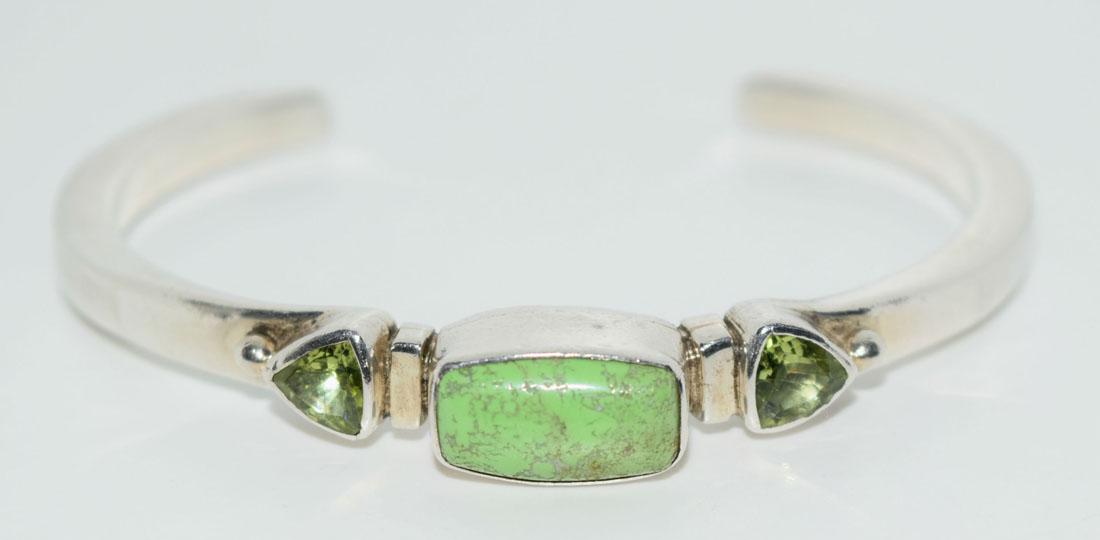 VTG  Solid Sterling Turquoise & Peridot Cuff Bracelet (1 of 5)