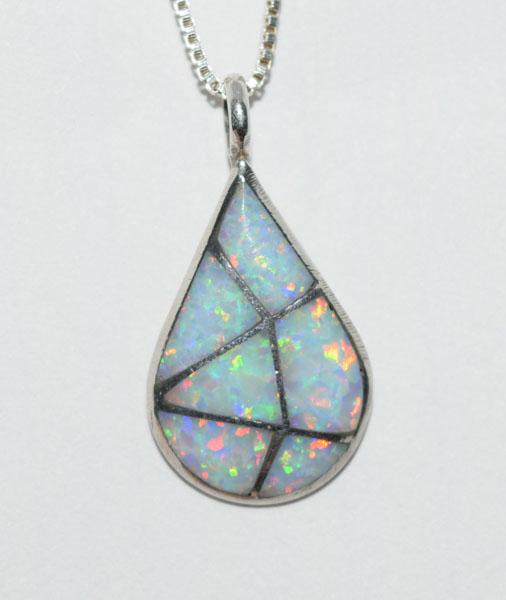 Vtg Sterling Silver Opal Teardrop Necklace (1 of 4)