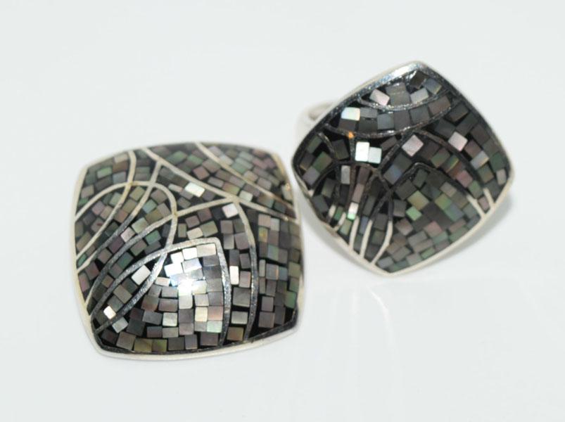 VTG Sterling Abalone Pendant & Ring Set sz 8 (1 of 5)