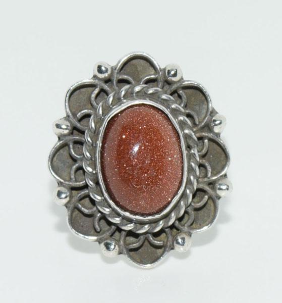 Vintage Taxco Sterling Goldstone Ring sz 5.5 (1 of 5)