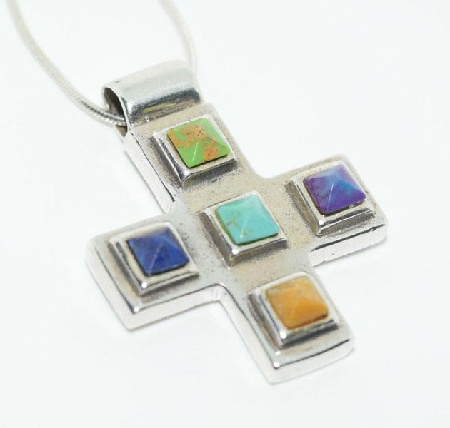 VTG Silver Natural Stone Cross Necklace (1 of 3)