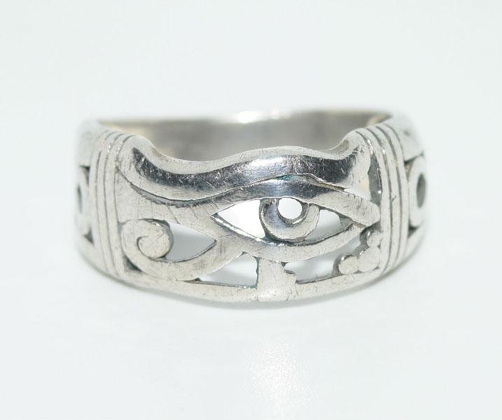 VTG Sterling Egyptian Eye & Ankh Ring sz 6 (1 of 4)
