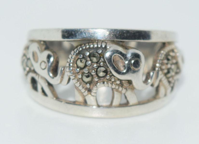 Sterling Marcasite Walking Elephants Ring sz 6: This ring is 12.5mm at its widest point.