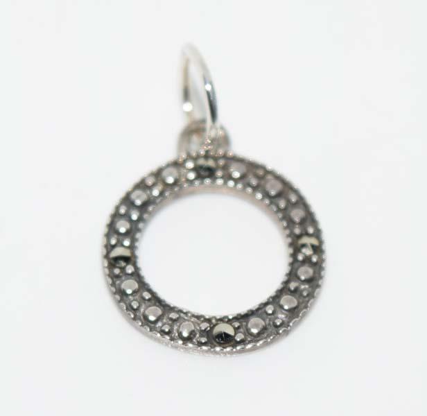 Sterling Silver Marcasite Circle Pendant: Sterling silver marcasite circle pendant | Measurement: 19mm drop, 12.3mm width