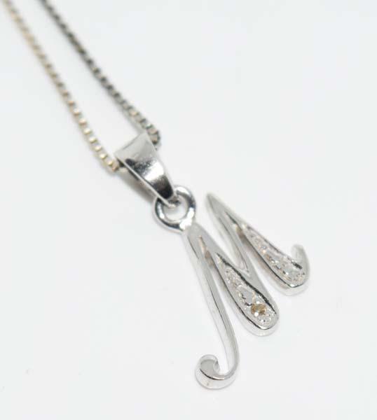 Signed RJ Sterling Initial M Diamond Chip Necklace (1 of 2)