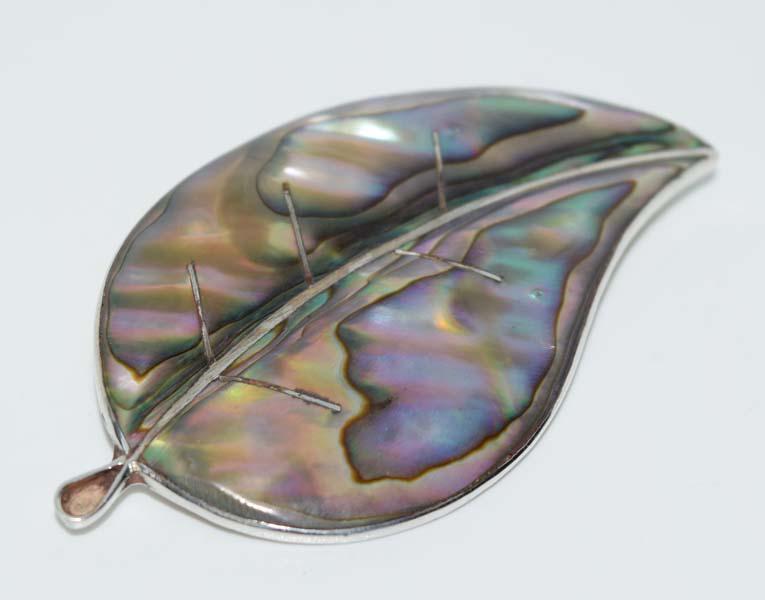 Mexico Sterling Silver Abalone Leaf Brooch (1 of 3)