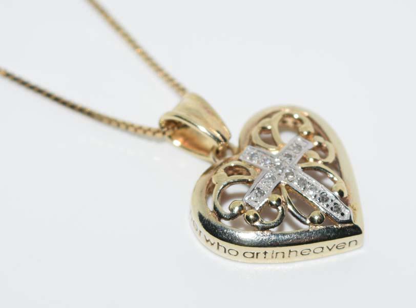 Gold Over Sterling Diamond Cross Heart Necklace (1 of 3)