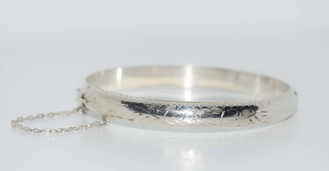 Sterling Diamond Etched Bangle Bracelet (1 of 4)