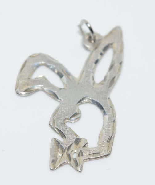 Sterling Diamond Etched Playboy Bunny Pendant: Sterling silver diamond etched playboy bunny pendant | Measurement: 29.5mm drop, 16.6mm width