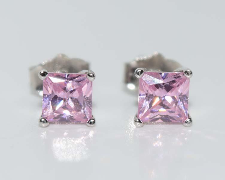 Sterling Silver Pink CZ Stud Earrings (1 of 3)