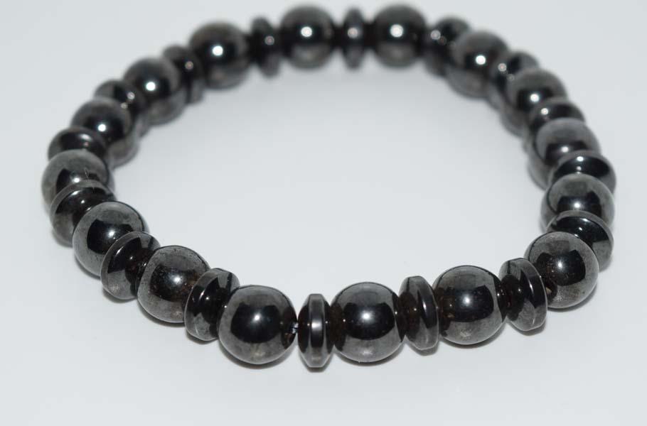 Hematite Beaded Stretch Bracelet: Hematite beaded stretch bracelet | Measurement: 3” diameter, 8.5mm width