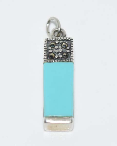 Sterling Silver Marcasite Turquoise Color Pendant: Sterling silver marcasite turquoise color pendant | Measurement: 20mm drop, 5.7mm width