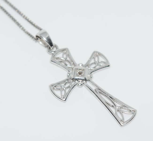 Signed RJ Sterling Silver Diamond Cross Necklace (1 of 2)