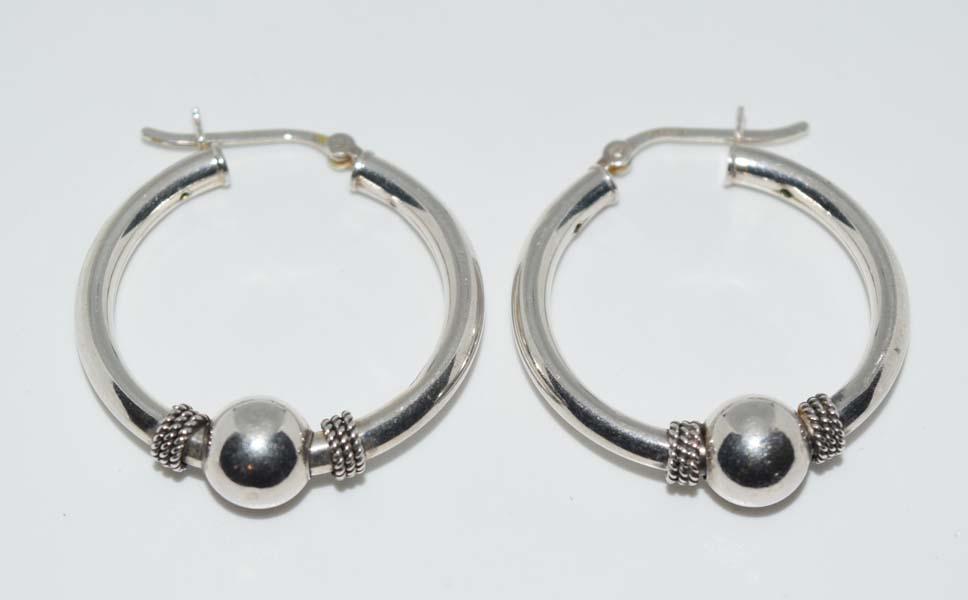 Sterling Silver Bali Style Hoop Earrings (1 of 2)