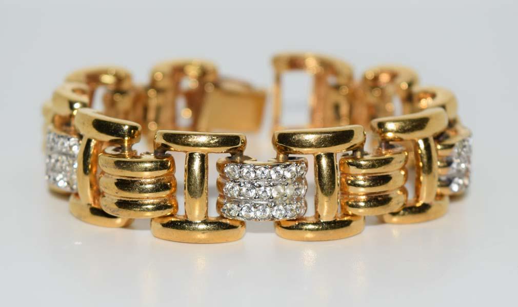 Gold Tone Rhinestone Chain Link Bracelet (1 of 3)