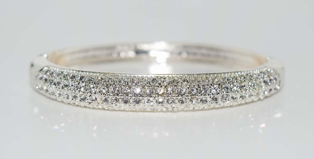 Silver Tone Rhinestone Hinge Bangle Bracelet (1 of 4)