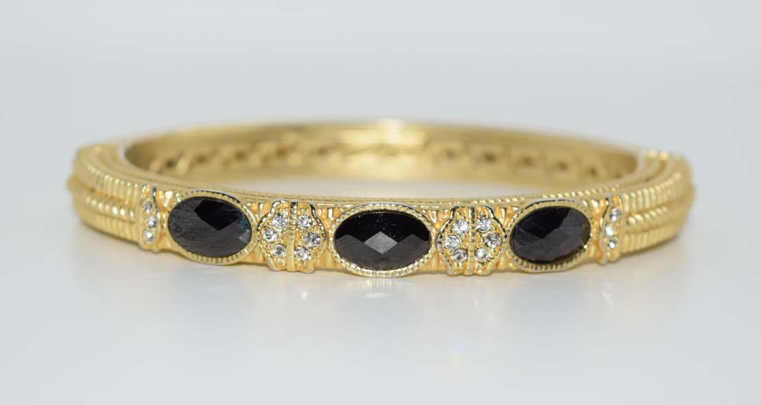 Gold Tone Rhinestone Hinge Bangle Bracelet (1 of 4)