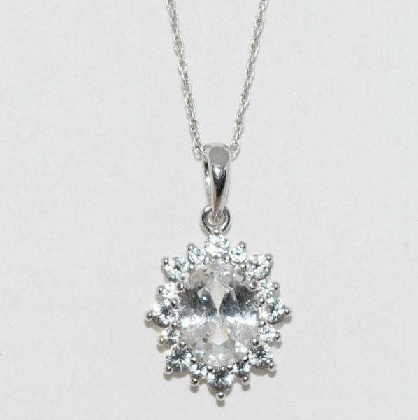 Sterling Silver 1.77ct Sapphire Burst Necklace: This Pendant measures 13mm wide with a 22.5mm drop with a 1.77ct Oval Cut Sapphire on a 20inch chain.