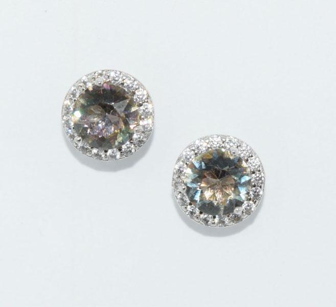 Sterling Silver Iridescent CZ Halo Earrings (1 of 3)