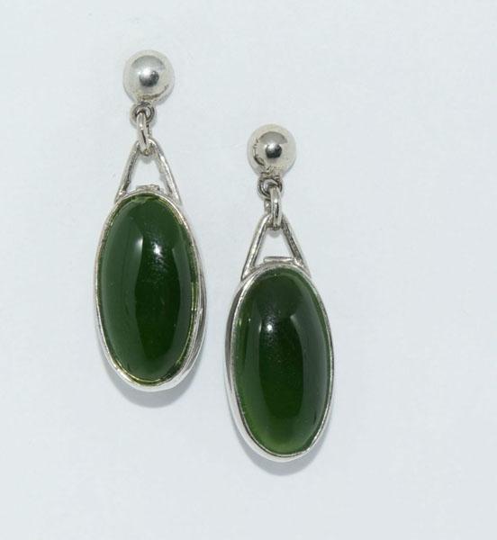 Sterling Silver Oval Jade Dangle Earrings (1 of 3)