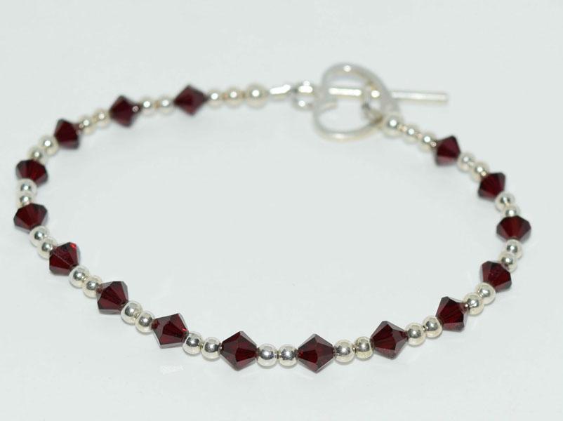 Sterling & Red Crystal Beaded Bracelet (1 of 4)