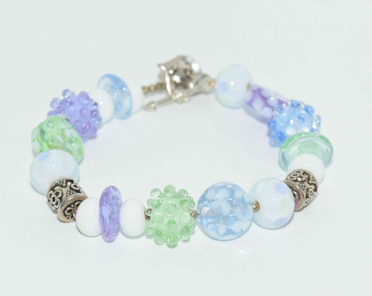 Sterling Glass Beaded Heart Toggle Bracelet (1 of 4)