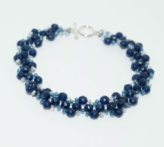 Sterling Navy Faceted Cats Eye Beaded Bracelet (1 of 4)