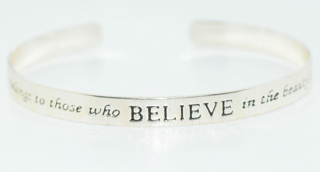 Sterling Silver Believe Quote Cuff Bracelet (1 of 4)
