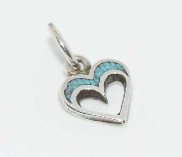 VTG Sterling Crushed Turquoise Heart Charm (1 of 2)