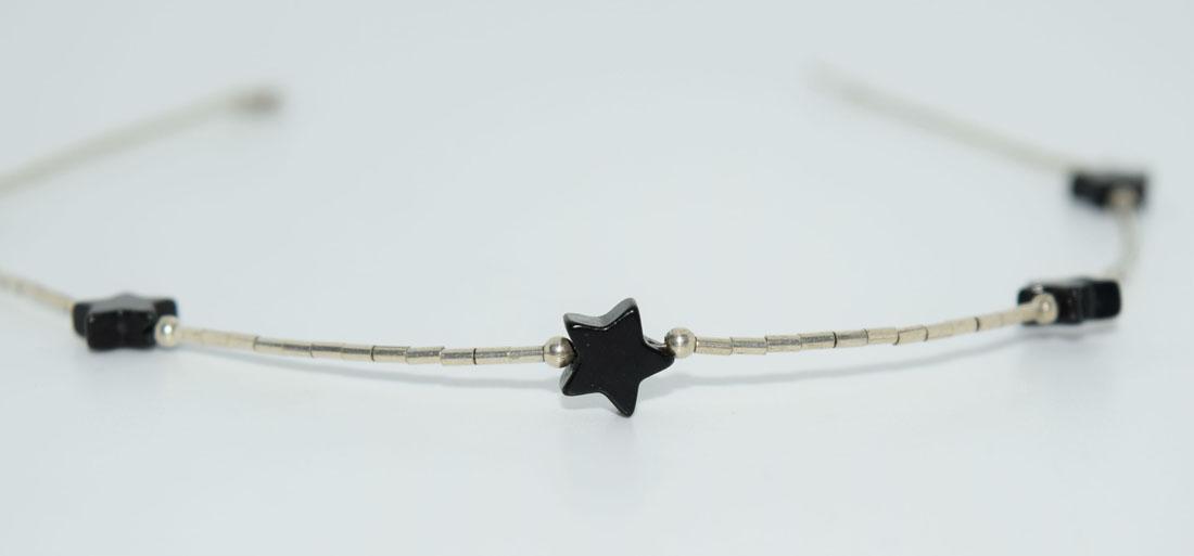 Liquid Silver Black Stone Star Anklet: This anklet measures 9.5inches long with 7.1mm black carved stone stars & stamped 925 STG.