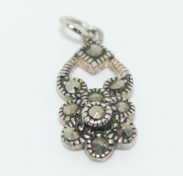 Sterling Silver Marcasite Small Flower Charm: This charm measures 17.5 x 7.5mm & is stamped 925.
