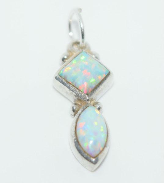 Sterling Silver Geometric Opal Drop Necklace (1 of 3)